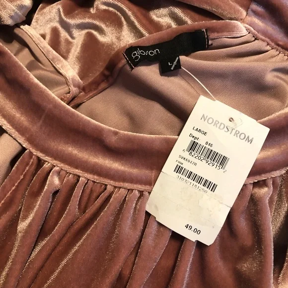 NWT Sz L Gibson X Glam The Motherchic Pink Velvet Halter Tie Top - Picture 11 of 11